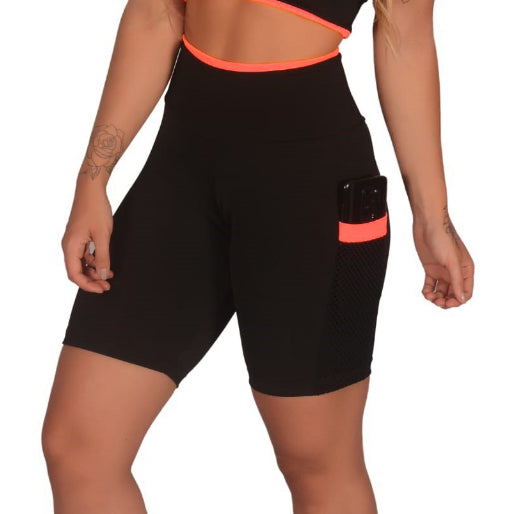 Shorts Fitness Academia com Bolso de Tela Porta Celular