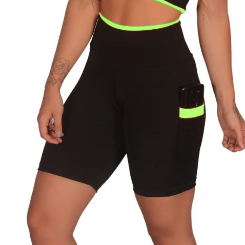 Shorts Fitness Academia com Bolso de Tela Porta Celular