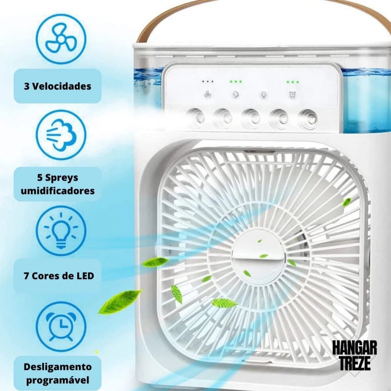 Ventilador Portátil Umidificador Climatizador Água e Gelo com LED