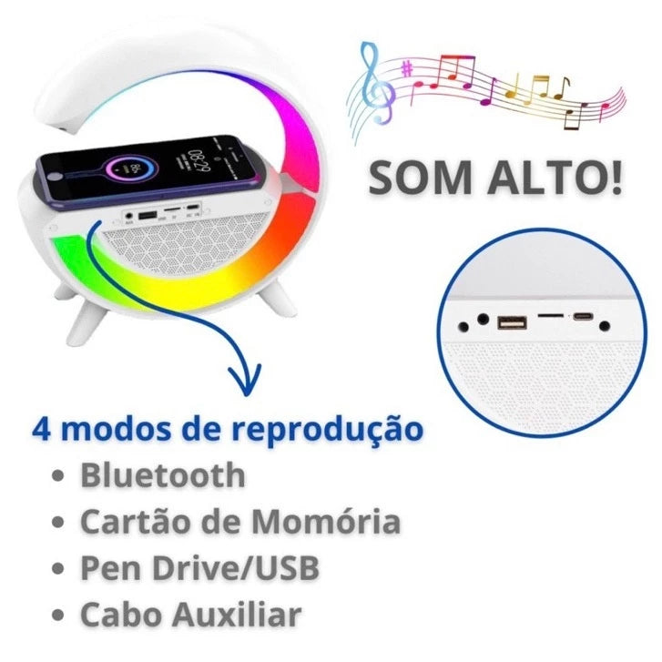 Caixa De Som Bluetooth Carregador Luminária